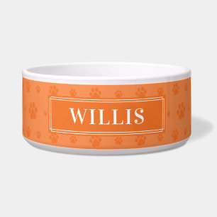 Comedero Personalizado Su Nombre Perro Naranja Paws Ceramic