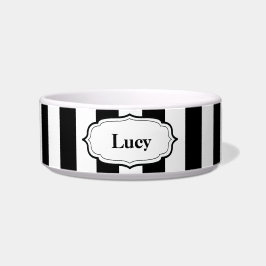 Comedero Personalize Black & White Stripe Ceramic Pet Bowl