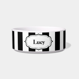 Comedero Personalize Black & White Stripe Ceramic Pet Bowl