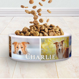 Comedero Personalized 6 Photo Pet Name Collage Ceramic Dog