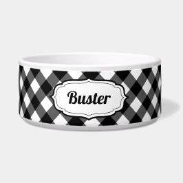 Comedero Personalized Black & White Gingham Check pet bowl 