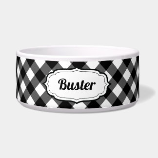 Comedero Personalized Black & White Gingham Check pet bowl