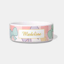 Comedero Personalized Cat Gingham Pastel Bows Bowl Ceramic