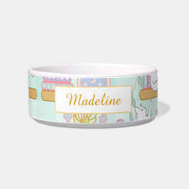 Comedero Personalized Cat Name Green Library Bowl Ceramic