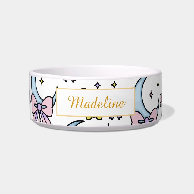 Comedero Personalized Cat Name Moon Bows White Bowl Ceramic (Frente)