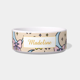 Comedero Personalized Cat Name Moon Peach Bows Bowl Ceramic