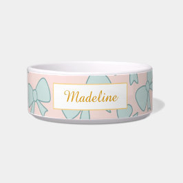 Comedero Personalized Cat Name Pastel Blue Bow Bowl Ceramic