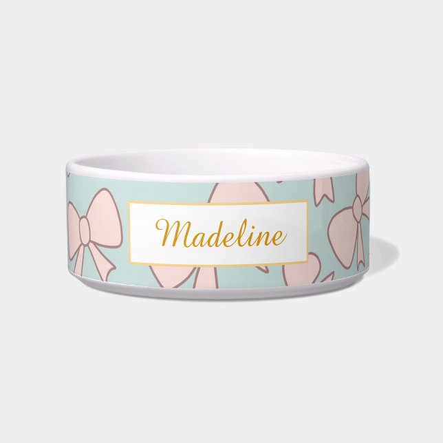 Comedero Personalized Cat Name Pastel Pink Bow Bowl Ceramic (Frente)