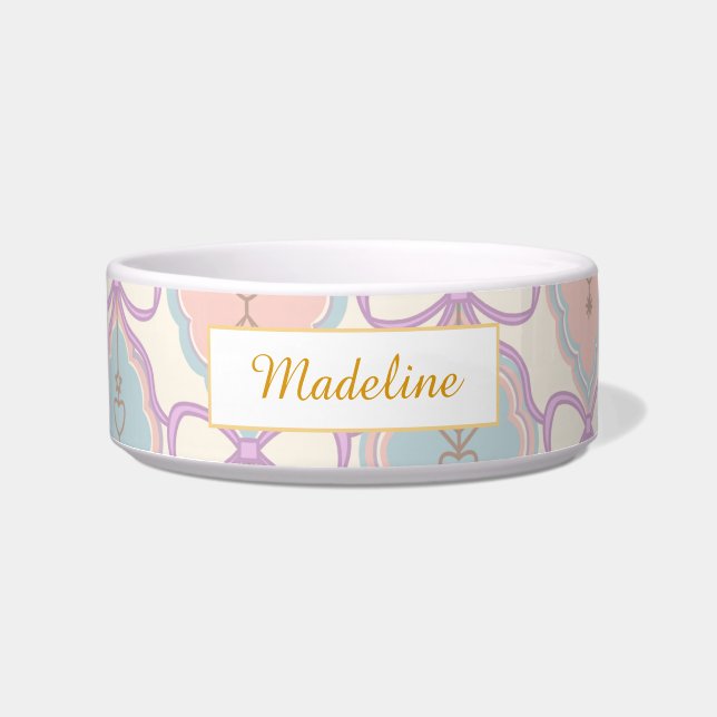 Comedero Personalized Cat Name Pastel Pink Bowl Ceramic (Frente)