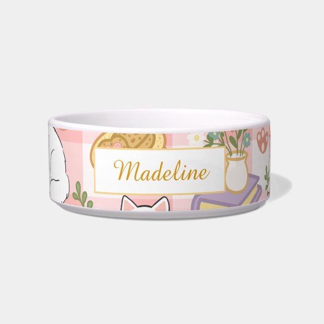 Comedero Personalized Cat Name Pastel Pink Bowl Ceramic (Frente)