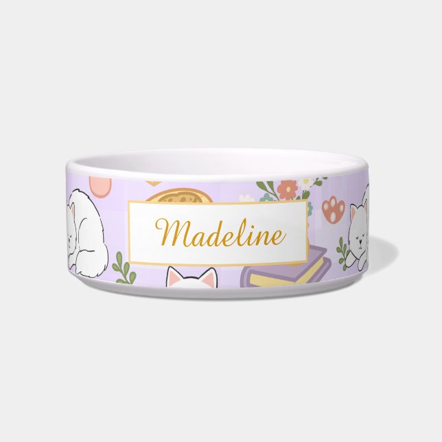 Comedero Personalized Cat Name Pastel Purple Bowl Ceramic (Frente)