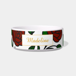 Comedero Personalized Cat Name Red Roses Bowl Ceramic