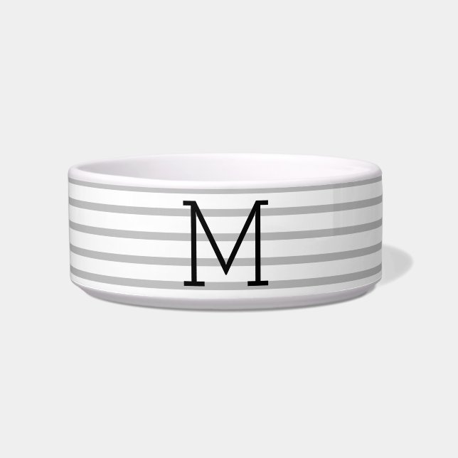 Comedero Personalized Modern Stripe Custom Initial Pet Bowl (Frente)