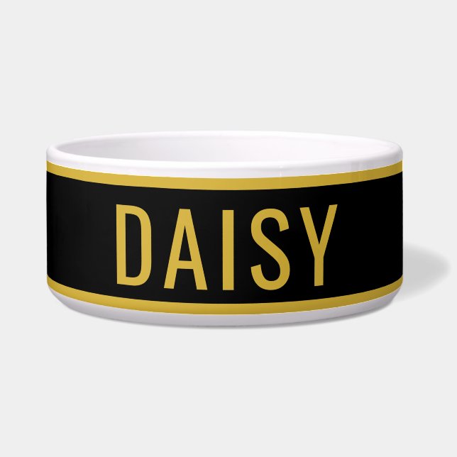 Comedero Personalized Name Metallic Gold Black Minimalist (Frente)