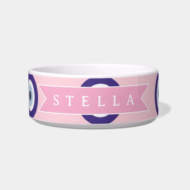 Comedero Personalized Pink Evil Eye Pattern Gifts With Name (Frente)