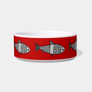 Comedero Pescado retro moderno, rojo profundo y gris / gris