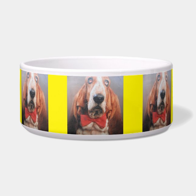 Comedero Pet Bowl Basset Hound Red Bow Tie (Frente)