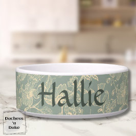 Comedero Pet Bowl - Sage Green Botanical, Personalized 
