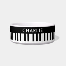 Comedero Piano Keys Music Pattern Custom Name Pet Dog