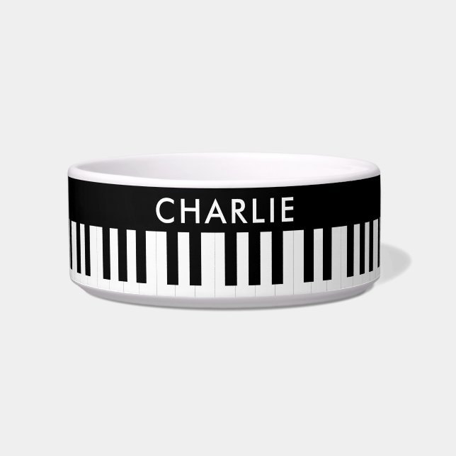 Comedero Piano Keys Music Pattern Custom Name Pet Dog (Frente)