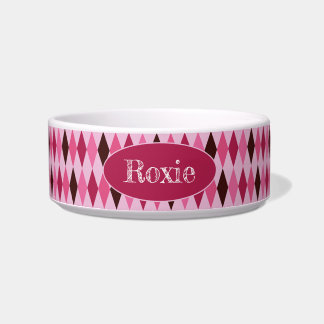 Comedero Pink Argyle El día de San Valentín Ceramic Pet Bow