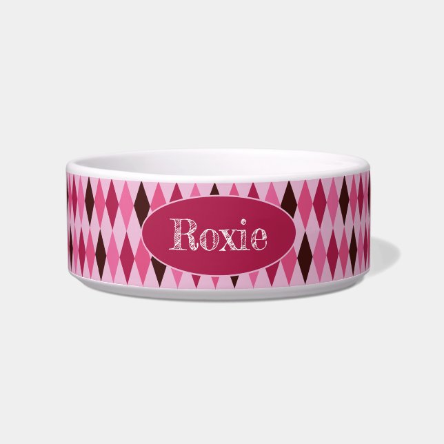 Comedero Pink Argyle El día de San Valentín Ceramic Pet Bow (Frente)