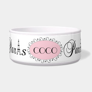 Comedero Pink Black Paris Torre Eiffel Nombre Perro Tazón d