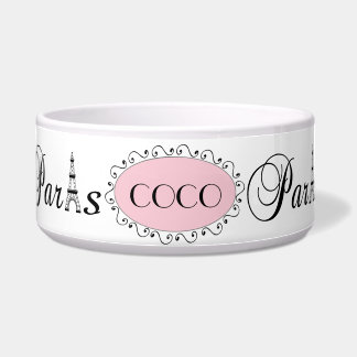 Comedero Pink Black Paris Torre Eiffel Nombre Perro Tazón d