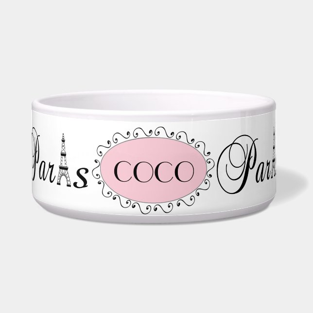 Comedero Pink Black Paris Torre Eiffel Nombre Perro Tazón d (Frente)