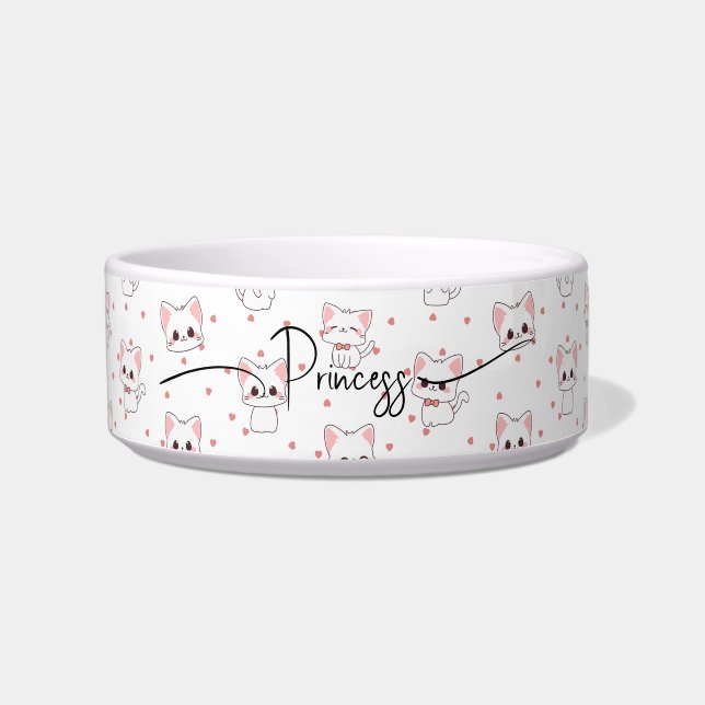 Comedero Pink Cartoon Cat Pattern with Stars and Pet Name  (Frente)
