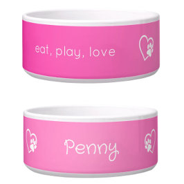 Comedero Pink 'eat, play, love' Dog Name Bowl