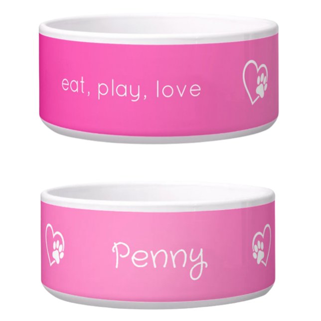 Comedero Pink 'eat, play, love' Dog Name Bowl (Subido por el creador)