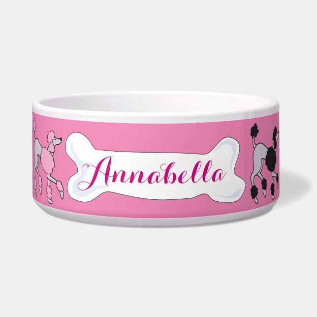 Comedero PINK POODLE Personalizable Nombre Dogfood Pet Bowl (Frente)