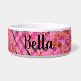 Comedero Pink Purple Abstract Painting Ceramic Pet Bowl