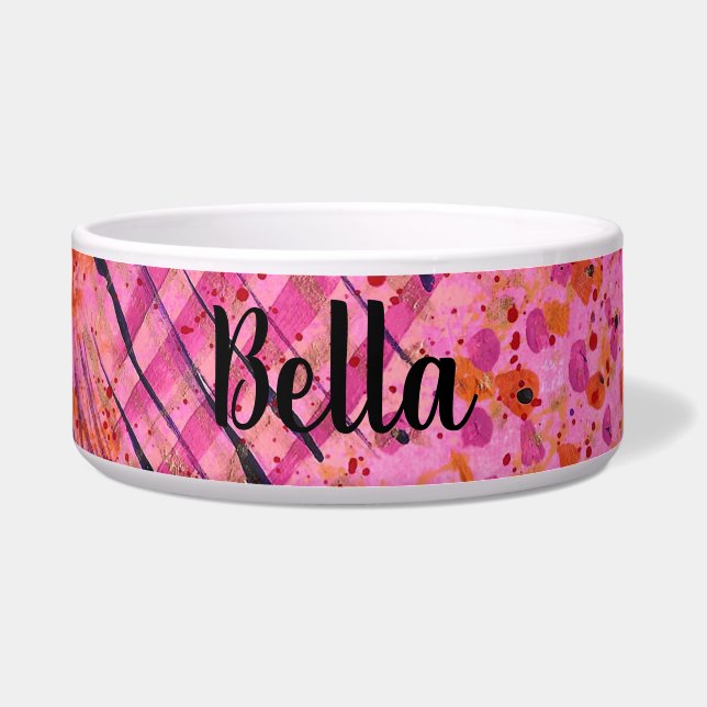 Comedero Pink Purple Abstract Painting Ceramic Pet Bowl (Frente)