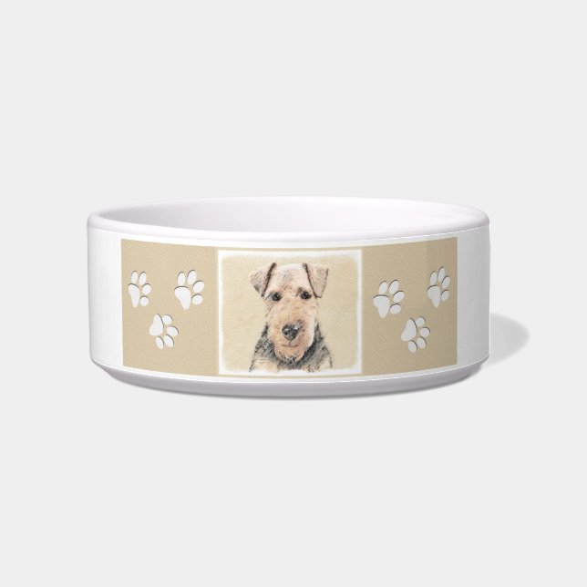 Comedero Pintado de Welsh Terrier - Arte de Perro Original. (Derecha)