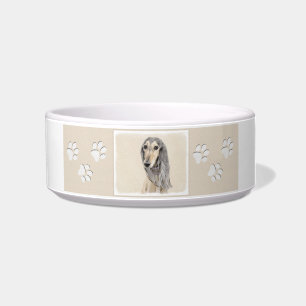 Comedero Pintado Saluki (Amanecer) - Arte Perro Original Cu