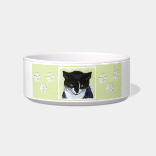 Comedero Pintura de gatos de Tuxedo - Arte de gatos origina