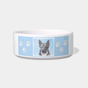 Comedero Pintura de Vallhund Sueca - Arte Perro Original Cu
