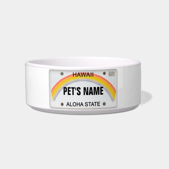 Comedero Placa de Hawaii con el nombre de mascota (Frente)