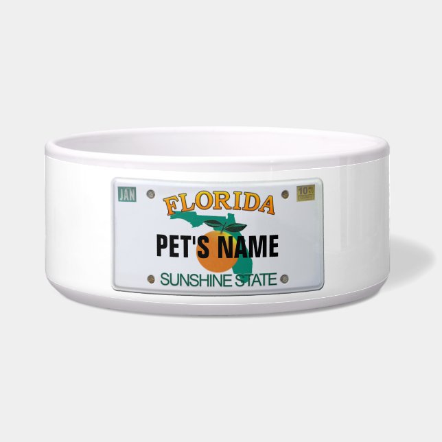 Comedero Placa de licencia de Florida con nombre de Mascota (Frente)
