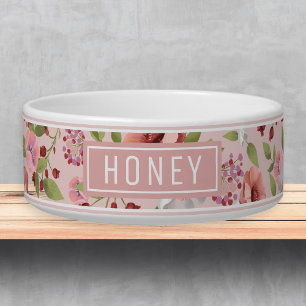 Comedero Plantilla de nombre de patrón verde rosa floral