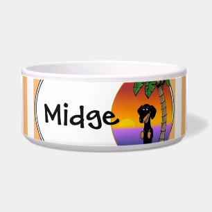 Comedero Playa Cute Tropical Island Dachshund (negro y tost