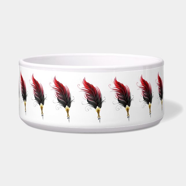 Comedero Pluma de plumas rojas con nido de oro (Frente)