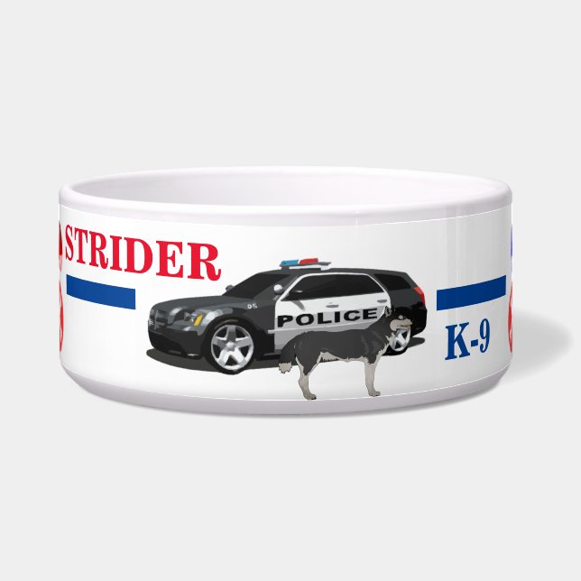 Comedero Policía Personalizada Nombre Bote de Perro K-9 (Frente)