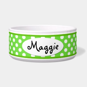 Comedero Polka Verde Dot Personalizado Tazón de Perro Cerám