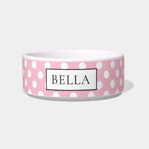 Comedero Polkadot blanco y rosa mate personalizado