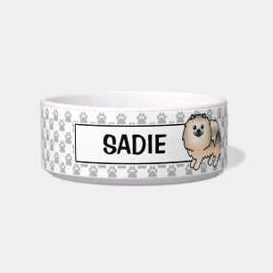 Comedero Pomerania Sable Crema y Nombre Personalizado del P