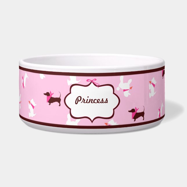 Comedero Pooches con encanto rosa personalizados (Frente)