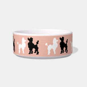 Comedero Poodles blancos y negros de los años 50 en rosa